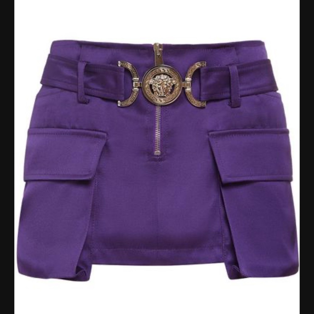 💟 RARE • Versace • Violet Skirt with Gold Medusa Buckle 💟 - Picture 2 of 10